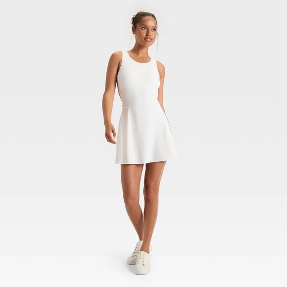 JoyLab Tops - JoyLab - Women's Knit Sporty Contrast Active Dress - JoyLab White